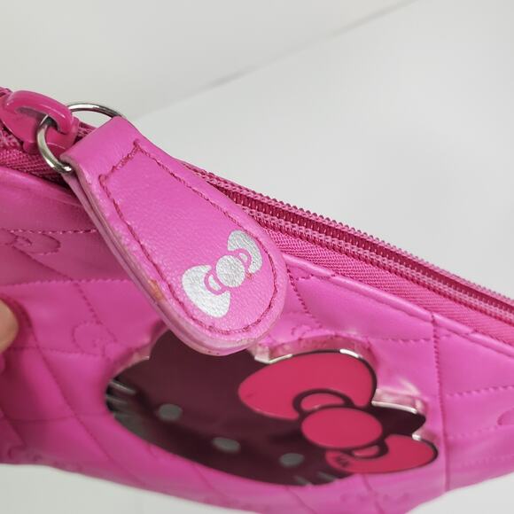 Sanrio Hello Kitty PINK Cosmetic Metal emble Pouch Bag Purse zip Closure Clutch - Picture 12 of 14